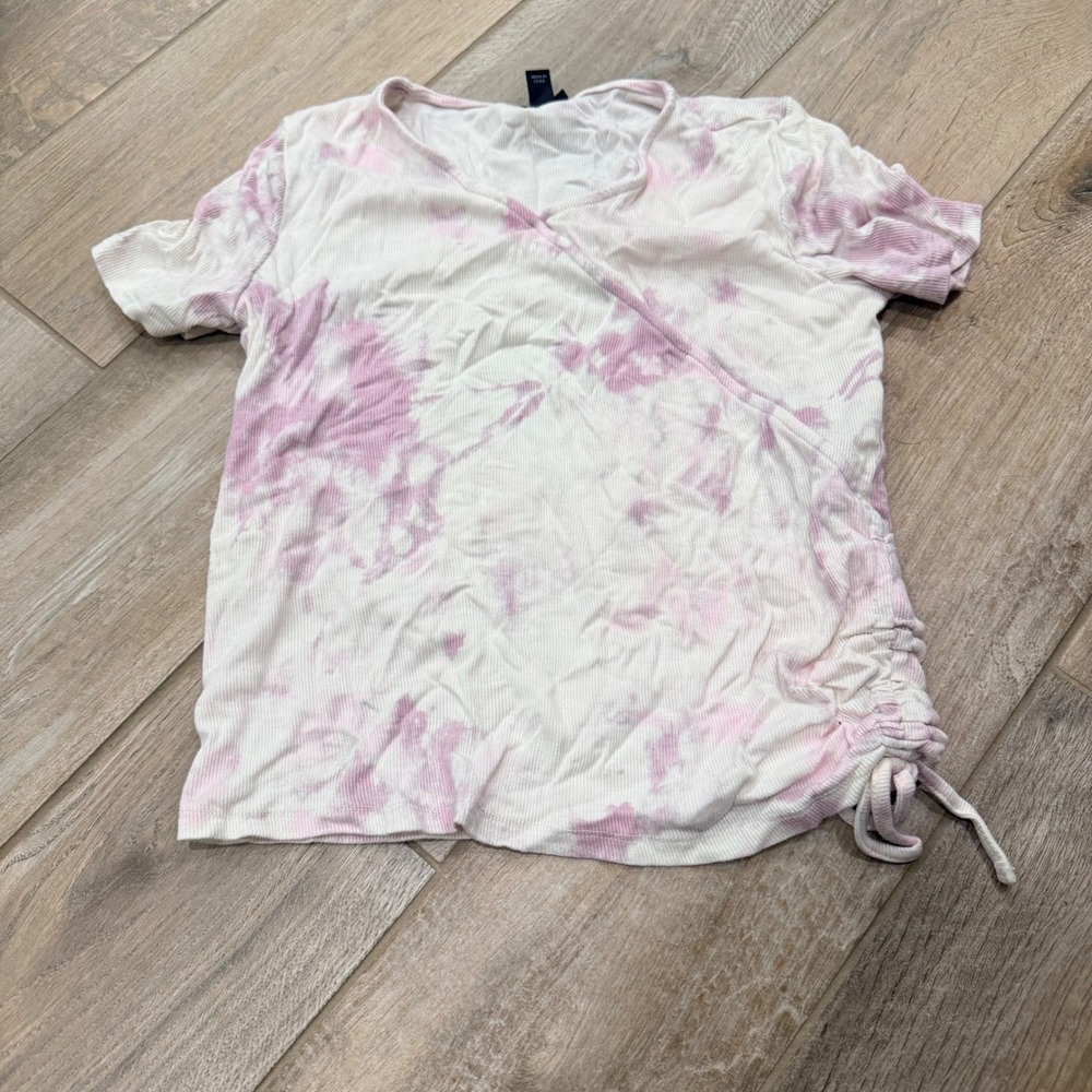 Art Class Girls Pink Tie Dye Ribbed Wrap Top Side Cinch Size L 10/12 Tee